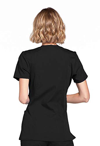 Cherokee Women's Mock Wrap Top Workwear Originals with Rib-Knit Back Panels WW650, S, Black - Image 4