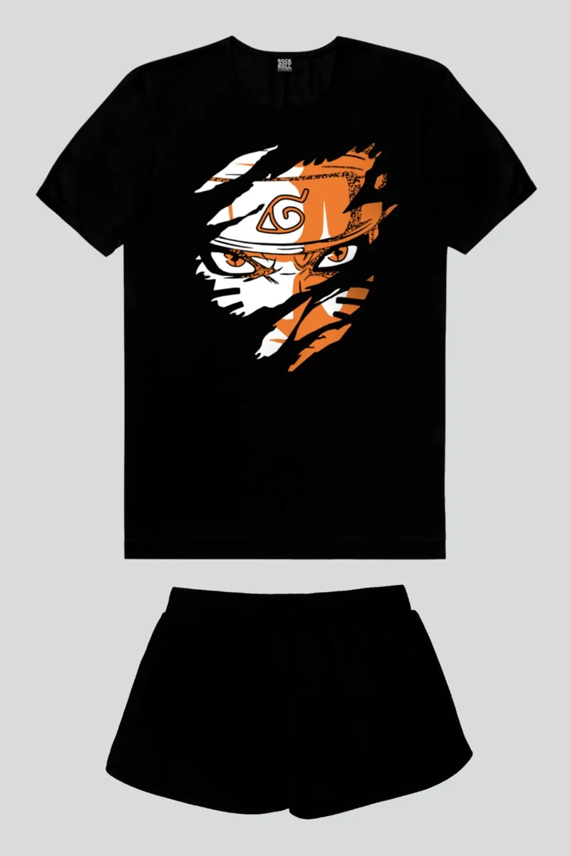 Rock&Roll Hard Naruto Black Short Sleeve Women's Shorts Set