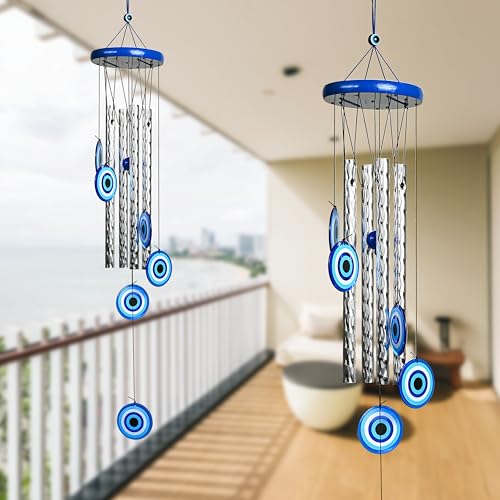 ZAICUS Turkish Evil Eye Wind Chimes – Metal Hanging Décor for Home, Balcony, Entrance & Living Room – 27-inch Chime for Positive Energy & Housewarming Gift (4 Pipe) - Image 1