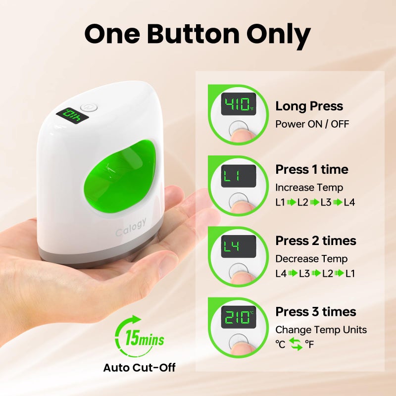 Calogy Super Mini Heat Press Machine, Fast Up to Max 410â„‰ in 3Mins & 4 Heating Setting with LED Display, Mini Iron for Crafting with Precision Tip, Easy for Small Objects Like Shoes, Hats(White Green) - Image 5