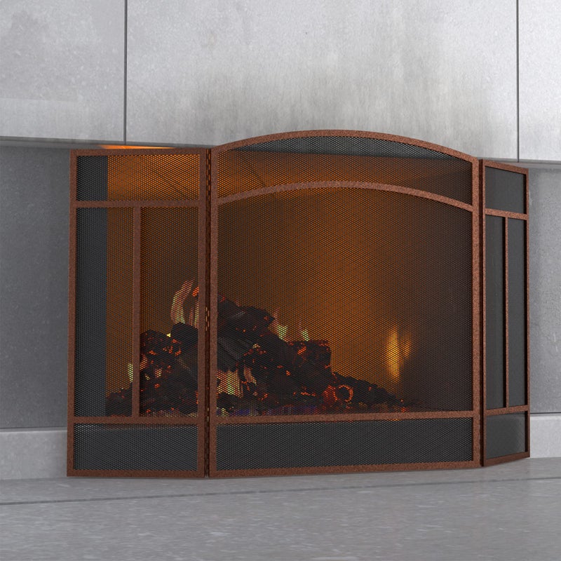 Fire Beauty Fire Beauty Fireplace Screen 3 Panel Wrought Iron 48L x 29H Spark Guard CoverAntique Bronze 