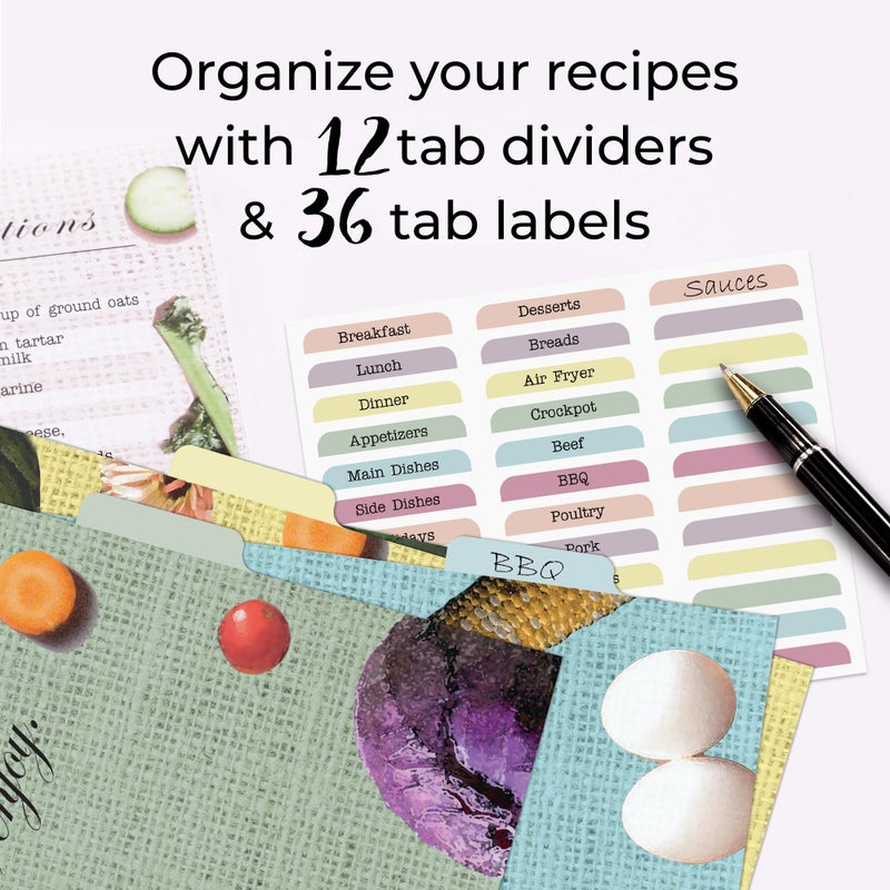 Craftsaints Recipe Binder 8.5X11  3 Ring Diy Cookbook Binder Kit 12 Dividers & 25 Plastic Sleeves & 25 Recipe Pages & 36 Labels  Recipe Organizer Binder Kit  Recipe Book (Vegetable) - Image 2
