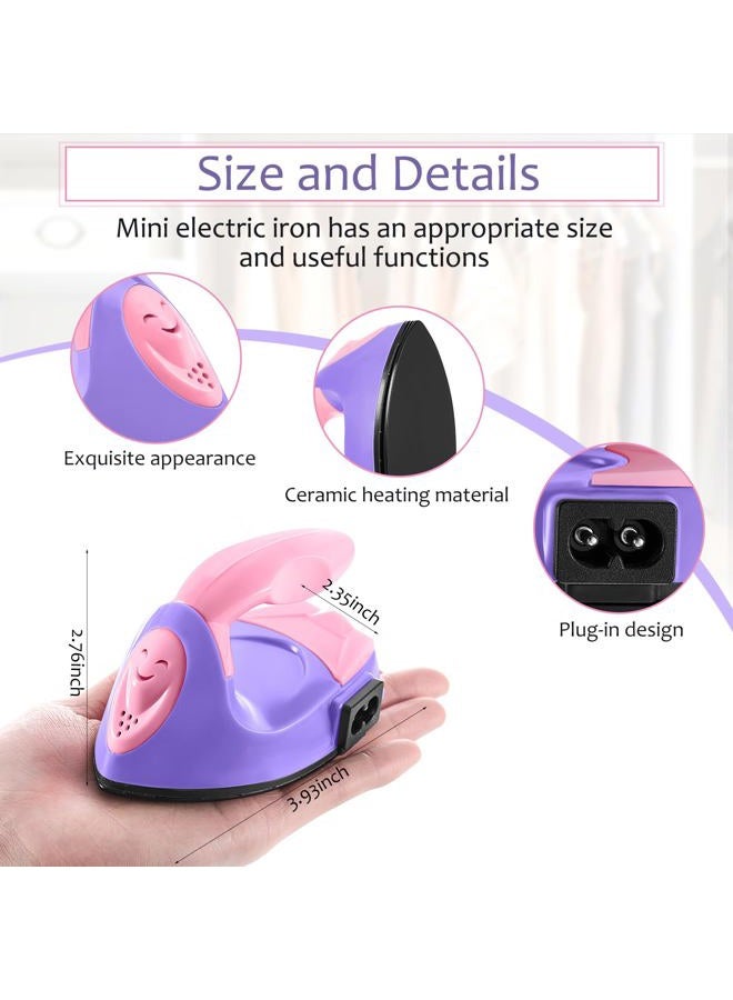 Honoson Mini Craft Iron Mini Heat Press Small Iron 3.93 x 2.36 x 2.76 Portable Tiny Flatiron with Charging Base Accessory for Fuse Bead Patch DIY Heat Transfer Vinyl(Dark Pink, Light Purple) - Image 2