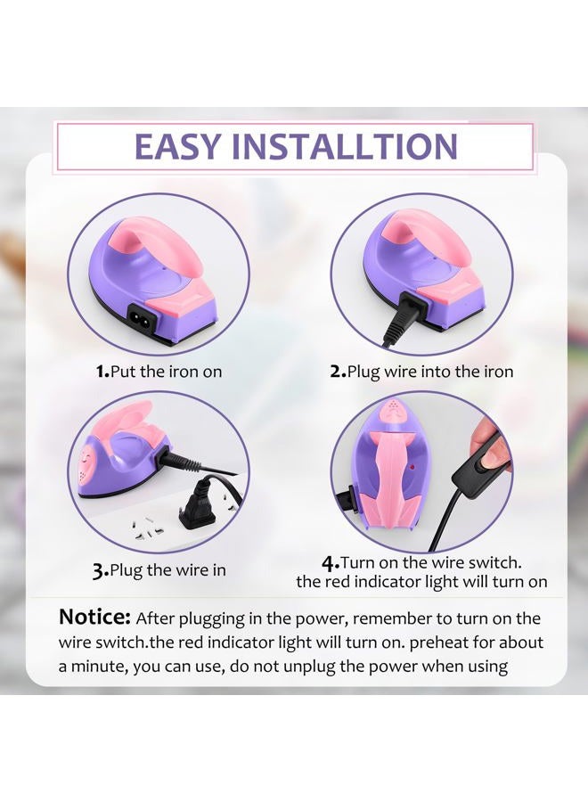 Honoson Mini Craft Iron Mini Heat Press Small Iron 3.93 x 2.36 x 2.76 Portable Tiny Flatiron with Charging Base Accessory for Fuse Bead Patch DIY Heat Transfer Vinyl(Dark Pink, Light Purple) - Image 4