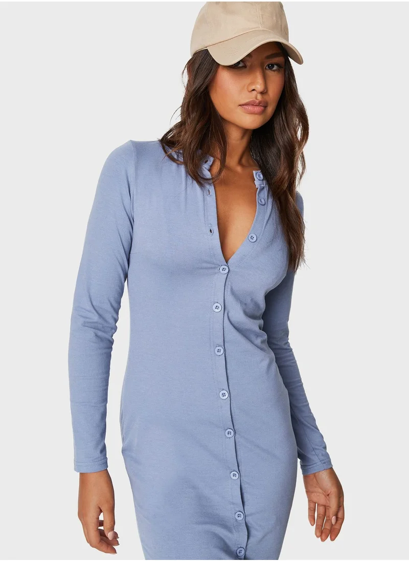 Missguided Front Slit Button Down Dress