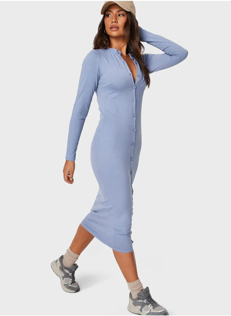 Missguided Front Slit Button Down Dress
