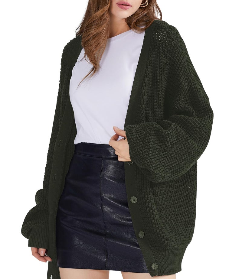 QUALFORT Women's Solid Soft Stretch Soft Knit Cardigan Sweaters for Women Fall Sweaters for Women 2025 Green XX-Large - Image 1