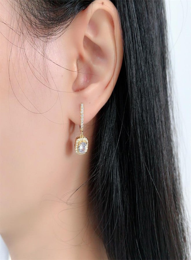 Dtja Classic Cubic Zirconia Dangle Hoop Earrings for Women Silver-Tone Princess Cut Square Halo CZ Charms Drop Dangling Leverback Stud Dainty Birthday Wedding Anniversary Jewelry (Golden) - Image 3