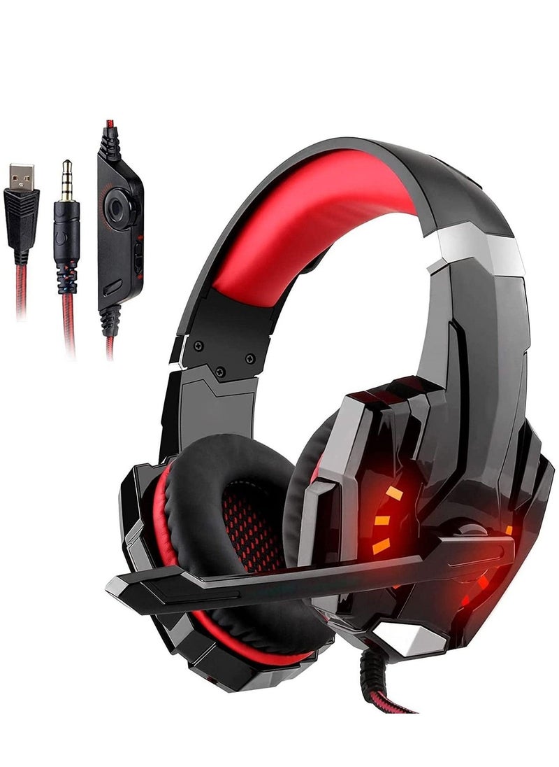 G2000 Gaming Headphones, Bass, Stereo, Wired, with Wheat, USB Port, Black/Red - Image 1