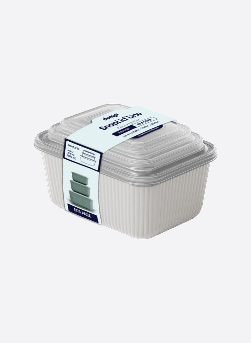 طقم 3 علب طعام مستطيلة بغطاء محكم سلسلة لاين بلاستيك آمن بدون BPA (600 مل – 1100 مل – 1800 مل) أوعية آمنة للميكروويف. بيج - Image 2