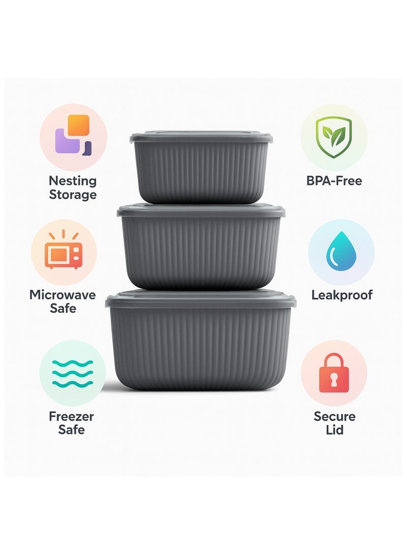 طقم 3 علب طعام مستطيلة بغطاء محكم سلسلة لاين بلاستيك آمن بدون BPA (600 مل – 1100 مل – 1800 مل) أوعية آمنة للميكروويف. بيج - Image 5