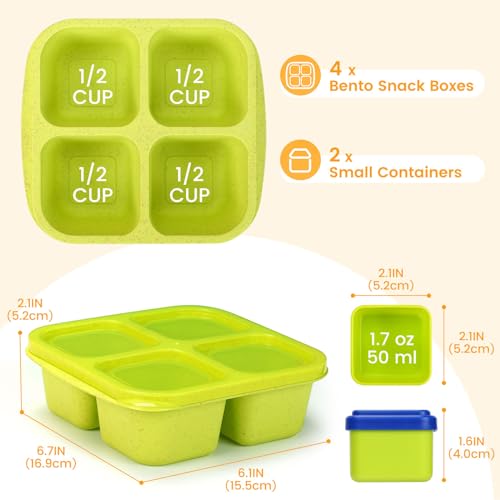 Caperci Lunchable Snack Containers - 4 Pack Bento Snack Boxes with 4-Compartment, 2 Leakproof Dip Cups, Reusable Divided Food Containers for School, Work, Travel (Jewel Brights) - Image 5