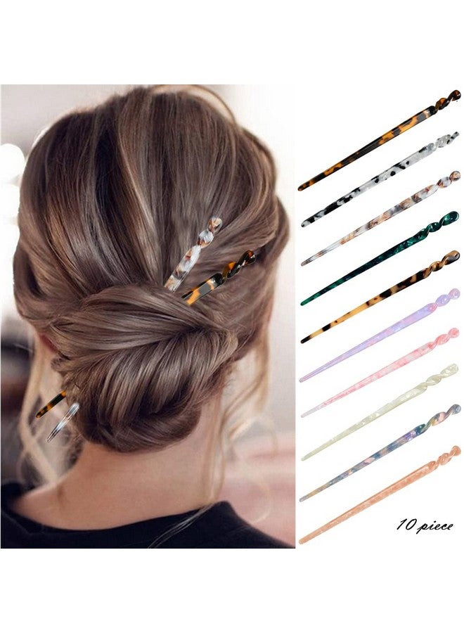 10 Pieces Acetate Hair Sticks Leopard Print Hair Pins Tortoise Shell Hairpin Vintage Hair Chopsticks Retro Hairpins Disk Hair Accessories For Women Girls (Classic)