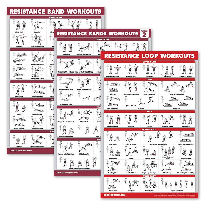Palace Learning Palace Learning 3 Pack Resistance Bands Workouts Volume 1  2  Resistance Loops Exercises Poster Set  Set of 3 Workout Charts Laminated 18 x 24