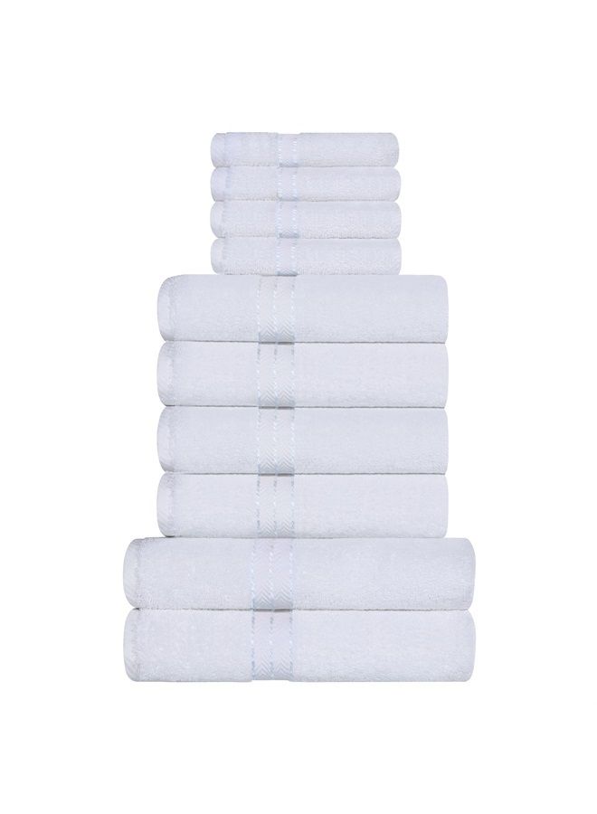 Superior طقم مناشف تركي قطني فائق النعومة 10 قطع، مثالي للحمام الرئيسي، حمام الضيوف، سريع الجفاف، دش، سبا، مناشف وجه/غسيل، مناشف يد، مناشف استحمام، ماص، أساسيات المنزل، أبيض - Image 1