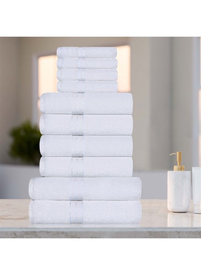 Superior طقم مناشف تركي قطني فائق النعومة 10 قطع، مثالي للحمام الرئيسي، حمام الضيوف، سريع الجفاف، دش، سبا، مناشف وجه/غسيل، مناشف يد، مناشف استحمام، ماص، أساسيات المنزل، أبيض - Image 2