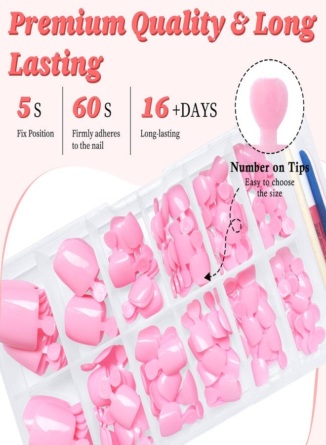 LuckForever 168pc Press on Toenails Women Fake Toe Nails with Adhesive Tabs, Pink Fake Toenails Press on Nails Toe Acrylic Nail Tips Short Square False Toenails Artificial Toe Nails Press ons - Image 4