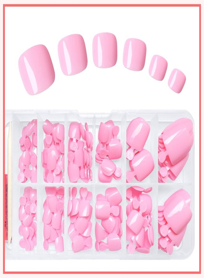 LuckForever 168pc Press on Toenails Women Fake Toe Nails with Adhesive Tabs, Pink Fake Toenails Press on Nails Toe Acrylic Nail Tips Short Square False Toenails Artificial Toe Nails Press ons - Image 5