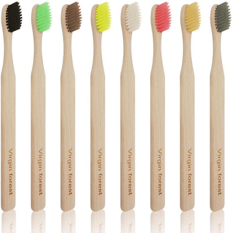 Virgin Forest 8 Pcs Bamboo Toothbrush, BPA-Free Soft Toothbrushes, Natural Eco-Friendly Biodegradable Best Travel Wood Toothbrush Set, for Sensitive Gums - Image 1