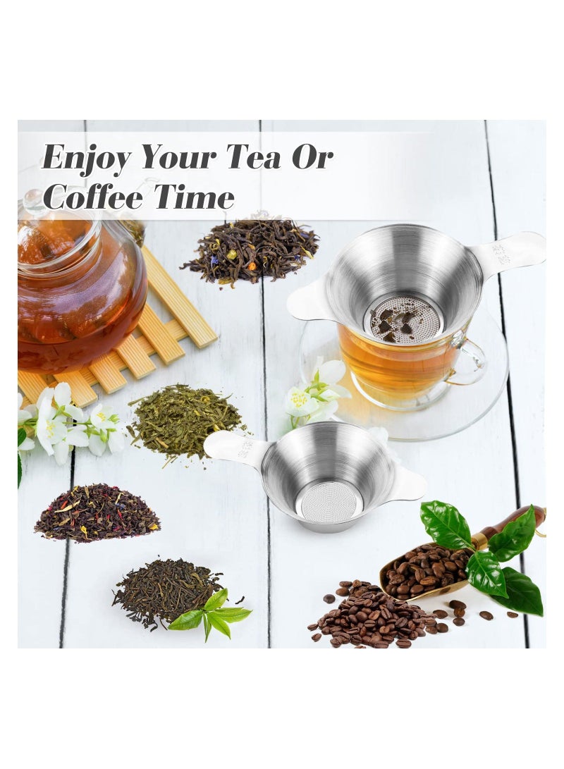 NIBEMINENT 4 Pack Stainless Steel Fine Mesh Tea Infuser, Double Handle Strainer for Loose Leaf Funnel Filter with Handles Coffee Flour Sugar Spices Herbs(Large+Small) - Image 3
