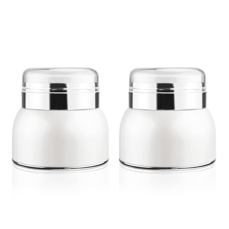 2 Pack 2 Oz/60ml Airless Pump Jar Pot,Empty Acrylic Vacuum Face Cream Jar with Press Pump,Portable Refillable Travel Lotion Sample Cosmetic Container for Makeup,Essence,Lotion,Moisturizer,Eye Cream
