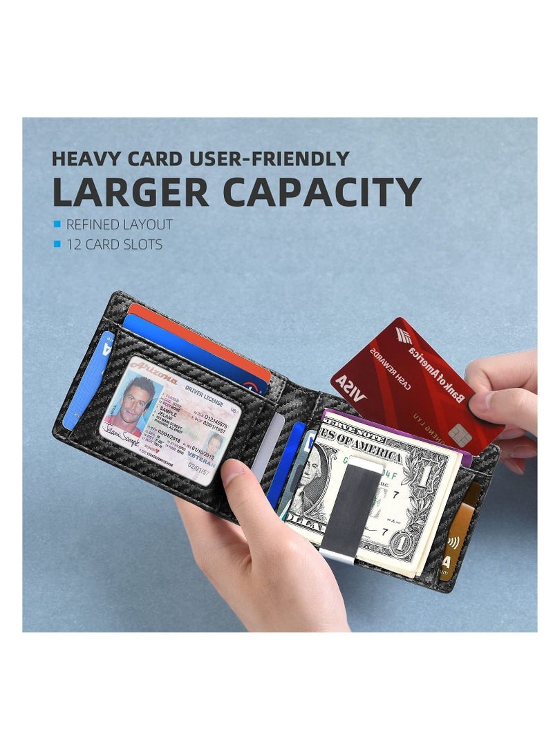Wallet for Men Slim Larger Capacity with 12 Slots RFID Blocking Men's Wallet Minimalist Front Pocket Bifold Leather with ID Window Gift Box - Image 5