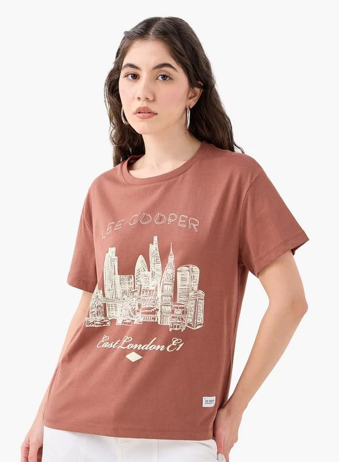 Lee Cooper Printed Cotton T-shirt with Crew Neck and Raglan Sleeves