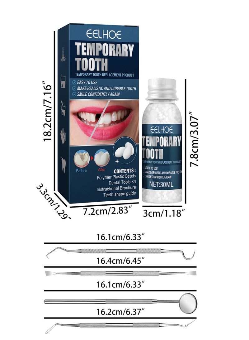 EELHOE Temporary Tooth Set with 4 Dental Tools, Easy to Use Moldable Teeth Replacements Kit for Fixing, Rooth, Broken Tooth Repair Kit 30ML - Image 5
