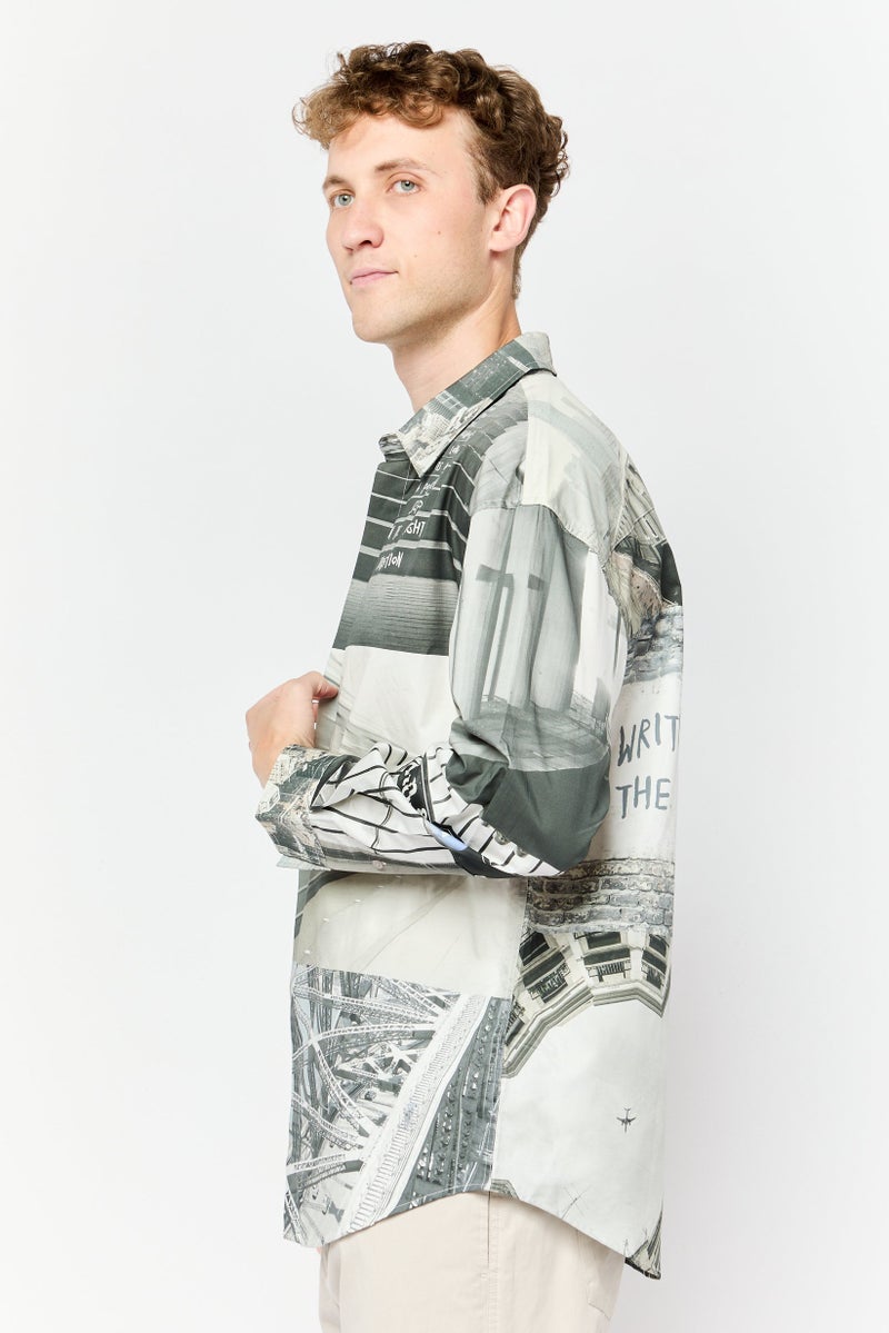 SELECTED Men Drop Shoulder Fit Graphic Print Long Sleeves Casual Shirt, Multicolor  - Image 3