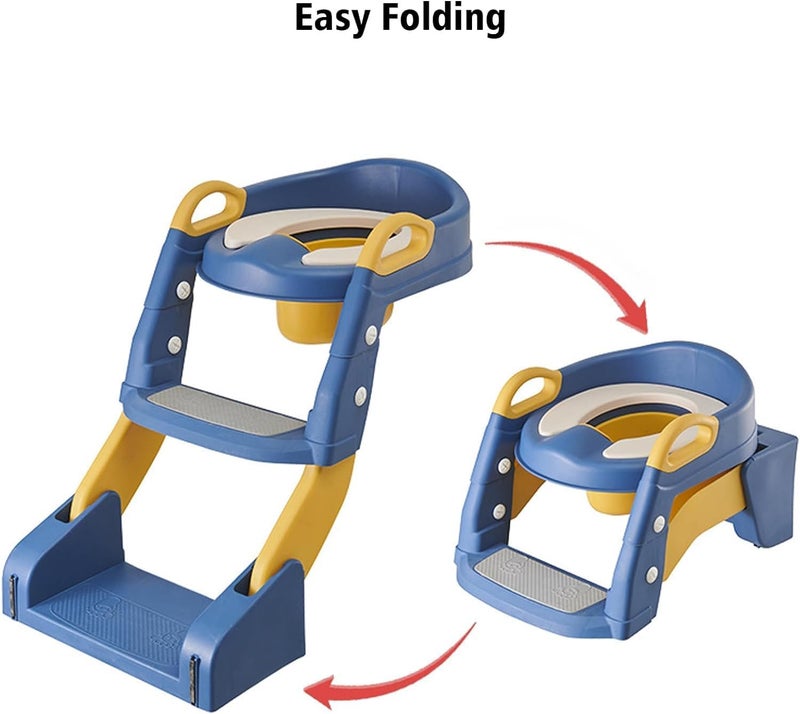 Paporich Kids Potty Training Seat, 3-in-1 Foldable Toilet Seat with Non-Slip Ladder, Blue and Yellow - Image 4