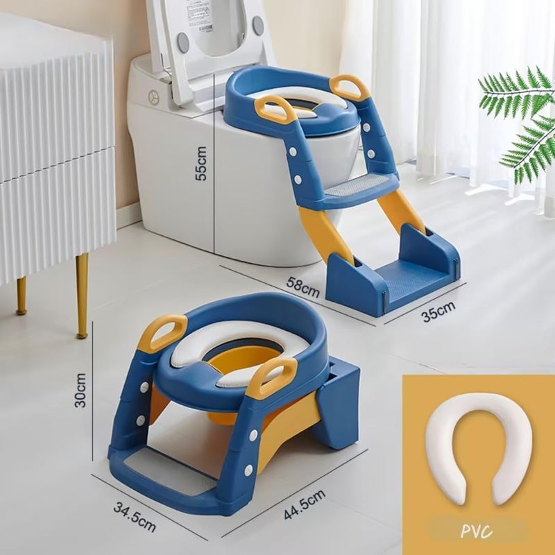 Paporich Kids Potty Training Seat, 3-in-1 Foldable Toilet Seat with Non-Slip Ladder, Blue and Yellow - Image 2