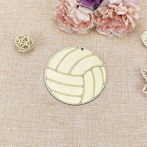 Creaides Wooden Volleyball Cutouts Crafts Volleyball Shaped Wood Hanging Sign Ornaments Wood Tags with Twines for DIY Project Sport Themed Party Decoration (3.94x3.94 in, 20 Pcs) - Image 3