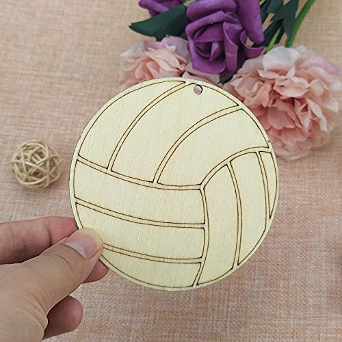 Creaides Wooden Volleyball Cutouts Crafts Volleyball Shaped Wood Hanging Sign Ornaments Wood Tags with Twines for DIY Project Sport Themed Party Decoration (3.94x3.94 in, 20 Pcs) - Image 5