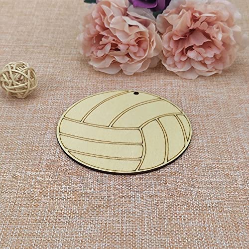 Creaides Wooden Volleyball Cutouts Crafts Volleyball Shaped Wood Hanging Sign Ornaments Wood Tags with Twines for DIY Project Sport Themed Party Decoration (3.94x3.94 in, 20 Pcs) - Image 4
