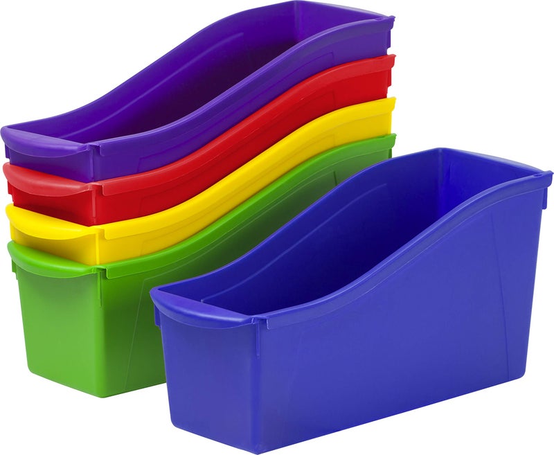 Storex Interlocking Book Bins, 5 1/3 W x 14 1/3 L x 7 H, 5 Color Set, Plastic (70105U06C) - Image 1