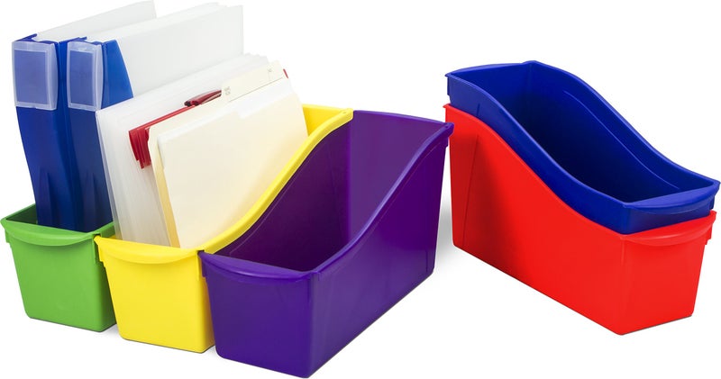 Storex Interlocking Book Bins, 5 1/3 W x 14 1/3 L x 7 H, 5 Color Set, Plastic (70105U06C) - Image 2