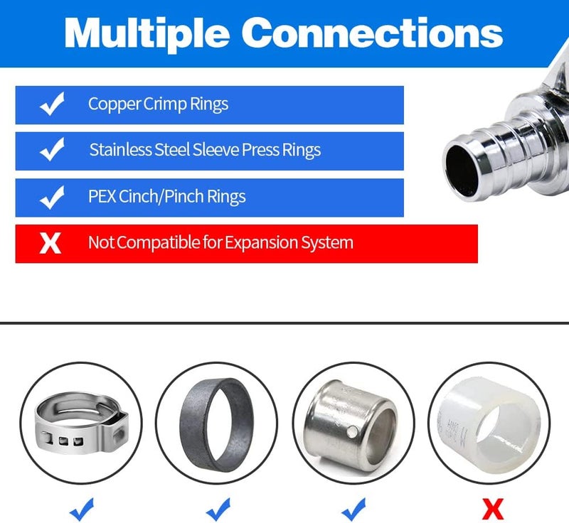 PXZBLG 20 Pack Stop Valves, 1/4 Turn Angle Stop Valves, 3/8" OD Compression × 1/2" PEX Chrome Plated Brass for Faucet, Toilet Valves - Image 5