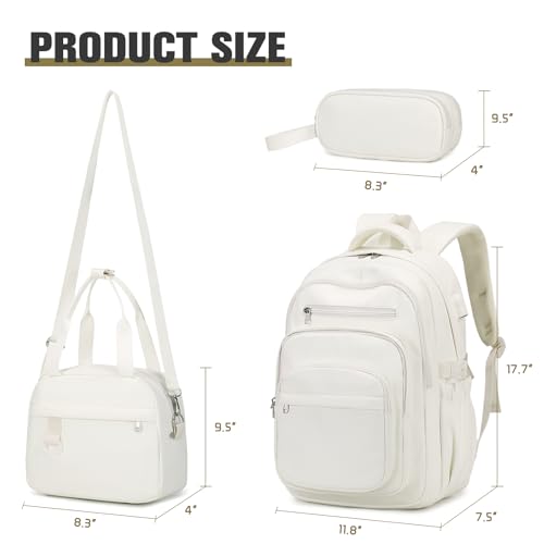DIGOBAY Backpack for School Girls Boys College Backpack with Lunch Bag Pencil Case for Teens Kids Elementary Middle High School Casual MultiPocket Travel Daypack with USB Port for Women Men Beige - Image 3