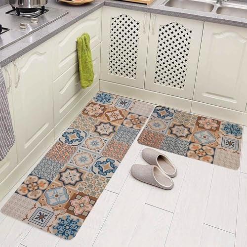 Home-Cloud HomeCloud Anti Fatigue Kitchen Rug Sets 2 Piece Non Slip Kitchen Mats for Floor Cushioned Kitchen Rugs and Mats Waterproof Comfort Standing Mat Runner for Kitchen (Jars_Grey) - Image 1