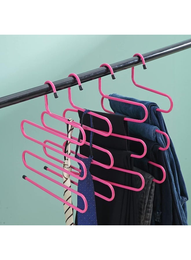 Happy Home 4 Pack Pants Hangers S Shaped Non Slip Trouser Hanger Stainless Steel S-Shape 5-Tier Clothes Hanger, Closet Space Saving, Hangers Closet Storage Organizer for Pants, Jeans, Scarves, Towels Hanging -Pink - Image 4