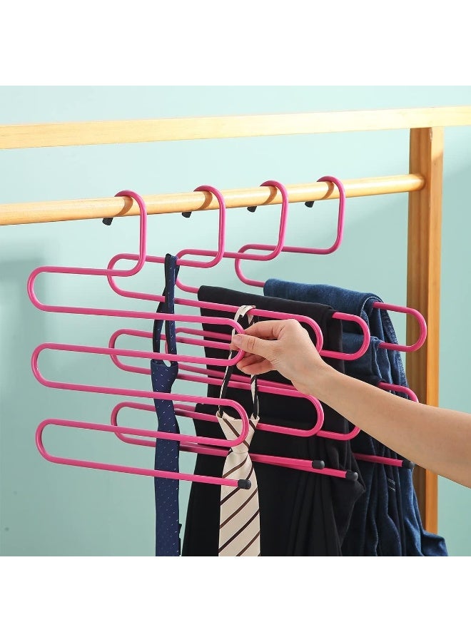 Happy Home 4 Pack Pants Hangers S Shaped Non Slip Trouser Hanger Stainless Steel S-Shape 5-Tier Clothes Hanger, Closet Space Saving, Hangers Closet Storage Organizer for Pants, Jeans, Scarves, Towels Hanging -Pink - Image 5