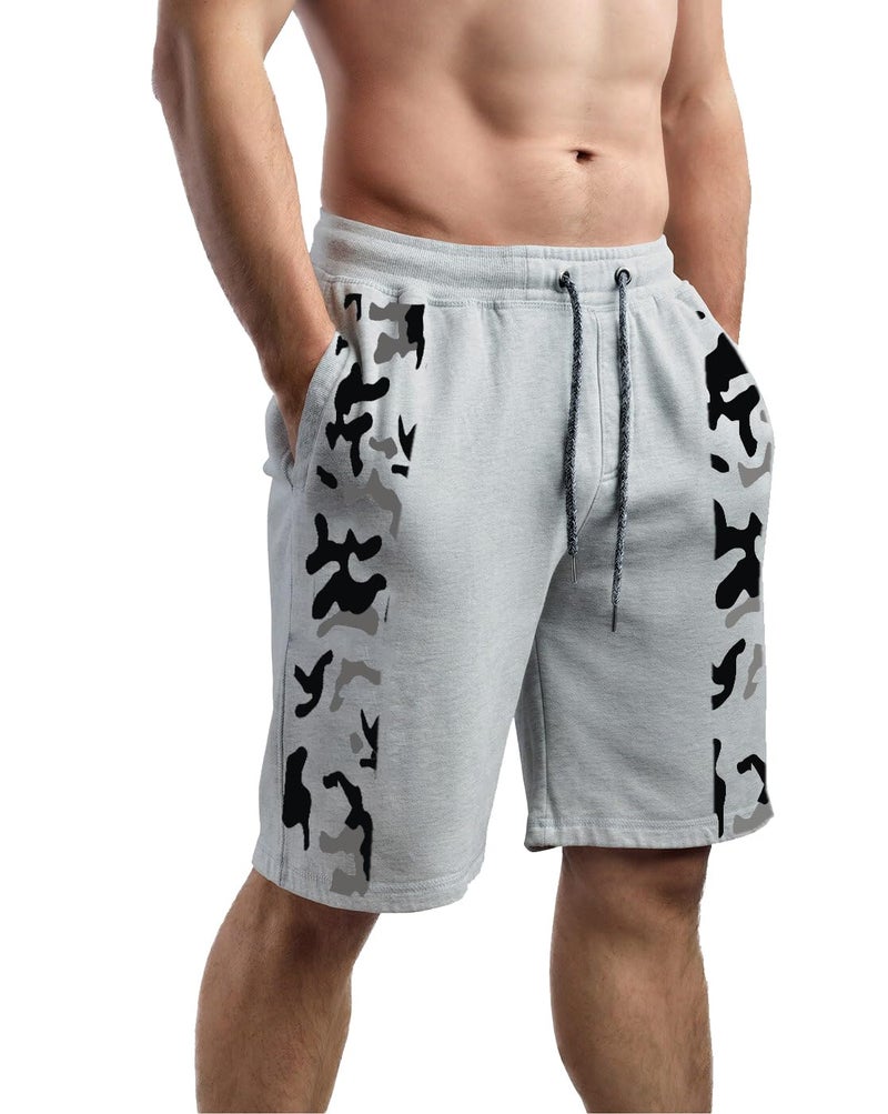 hotfits Men's Casual Printed Grey Cotton Regular Shorts, Workout Shorts, Elastic Waist Running Shorts with Pockets - XXL - Image 4