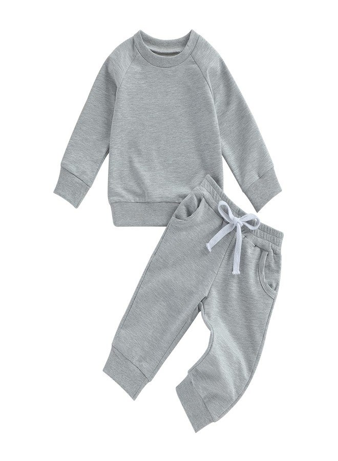 Thorn Tree Toddler Baby Boys Fall Outfits Long Sleeve Pull On Sweatshirt Elastic Waist Pants 2Pcs Solid Clothes Set - Image 1