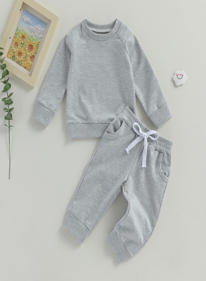Thorn Tree Toddler Baby Boys Fall Outfits Long Sleeve Pull On Sweatshirt Elastic Waist Pants 2Pcs Solid Clothes Set - Image 2