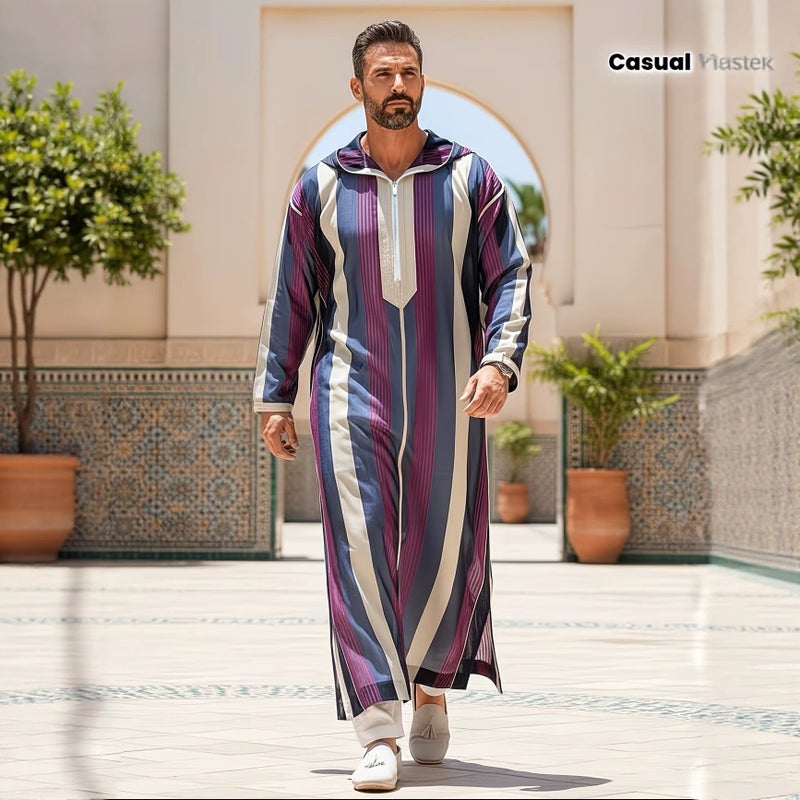 Men's Summer Moroccan Hooded 3D Digital Print Loose Kurta - Image 4