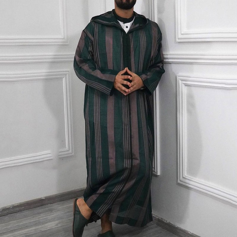 Men's Summer Moroccan Hooded 3D Digital Print Loose Kurta - Image 1