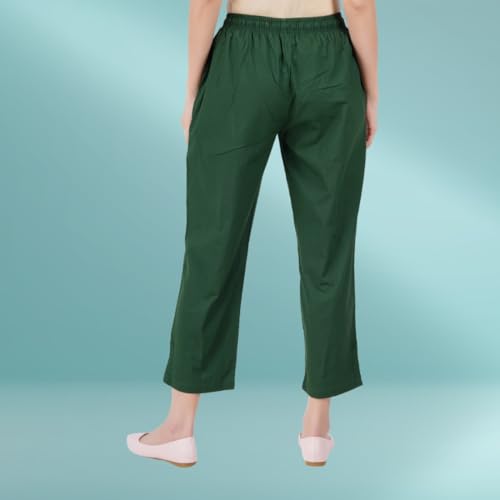 Happy Bunny Parallel Pants for Women 100% Cotton Ankle Length Trousers Regular Fit with Elastic Drawstring Stylish & Pockets Casual Formal Wear for Office & Home (MED, Dark Green) - Image 5