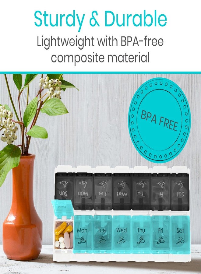 Vive Pill Organizer 2 Times a Day - Weekly Large Am Pm Pill Box 7 Day - Day and Night Medication Dispenser for Vitamin, Supplements, Fish Oil - Travel Pill Case Arthritis Friendly with Push Button - Image 4