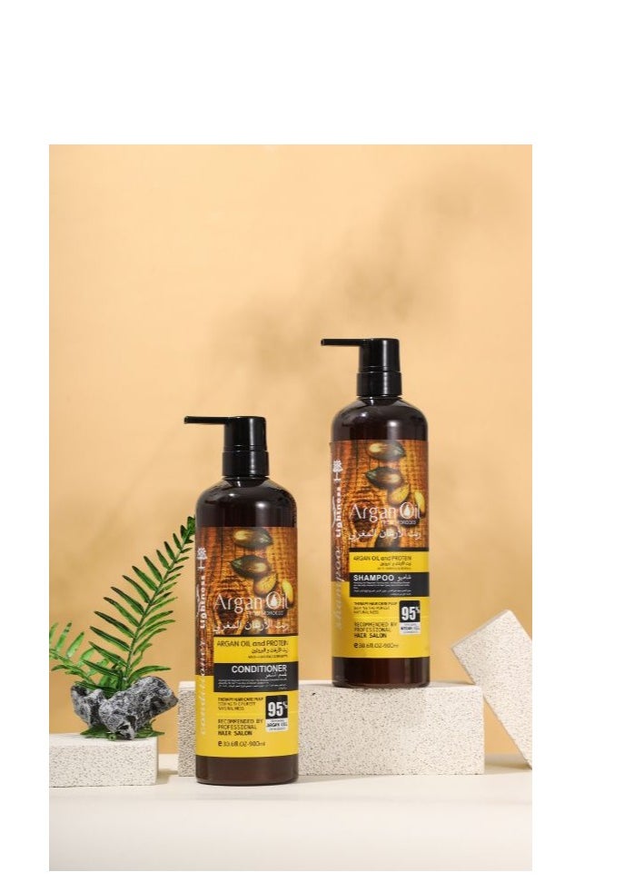 Lightness Argan Oil Protein Set Shampoo 900ml and Conditioner 900ml to protect hair from falling out  - Image 1