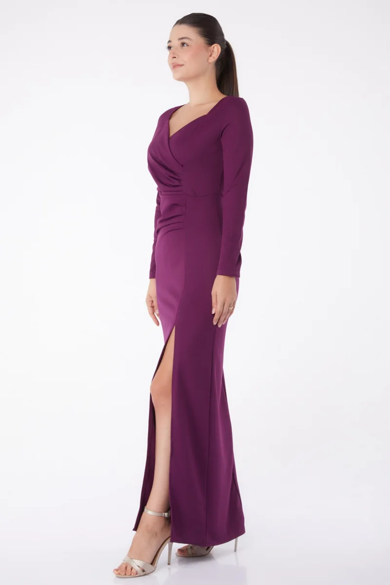 Tofisa Plain Double Breasted Women's Purple Evening Dress - 13254